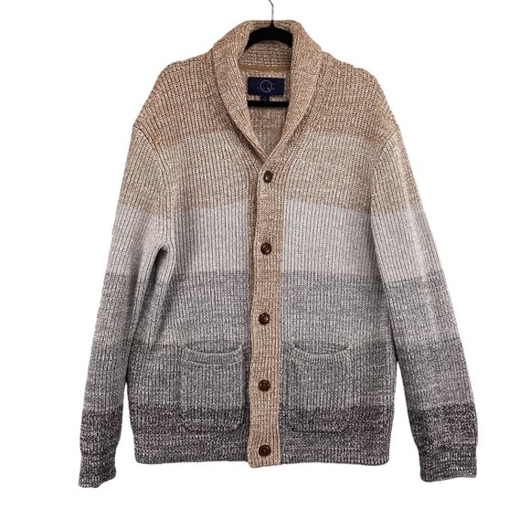 Even Tide Shawl Collar Cardigan Sweater Size Large Beige & Gray‎ Thick WInter - Picture 1 of 10